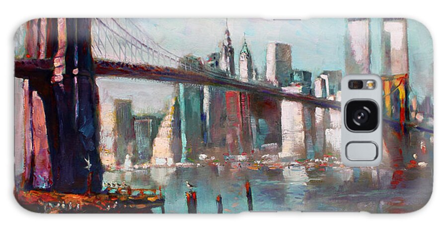 Brooklyn Bridge Galaxy Case featuring the painting Brooklyn Bridge and Twin Towers by Ylli Haruni