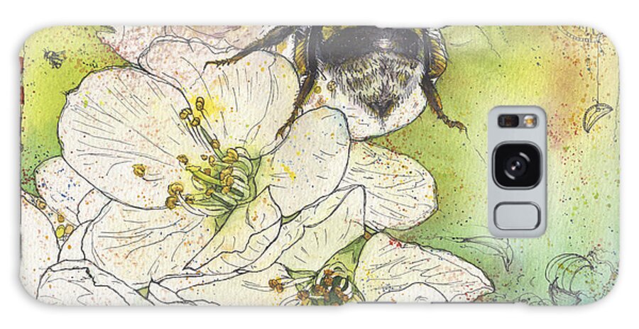 Bee Galaxy Case featuring the painting Bumble Bee and Cherry Blossom by Petra Rau