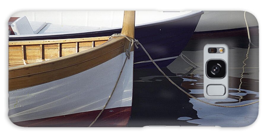 Fishing Boat Water Reflections Italy Galaxy Case featuring the photograph Burgundy Boat by Susie Rieple