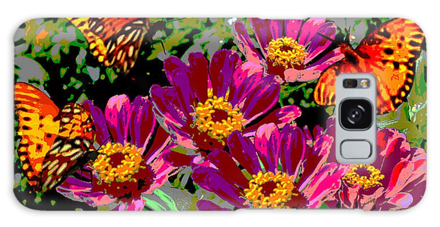 Flowers Galaxy Case featuring the painting Butterflies And Zinnias Florida Contemporary Digital Art by G Linsenmayer
