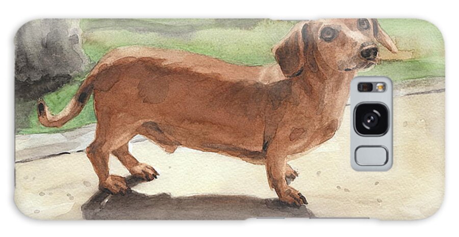 <a Href=http://miketheuer.com Target =_blank>www.miketheuer.com</a> Buzz The Dachshund Watercolor Portrait Galaxy S8 Case featuring the drawing Buzz The Dachshund Watercolor Portrait by Mike Theuer