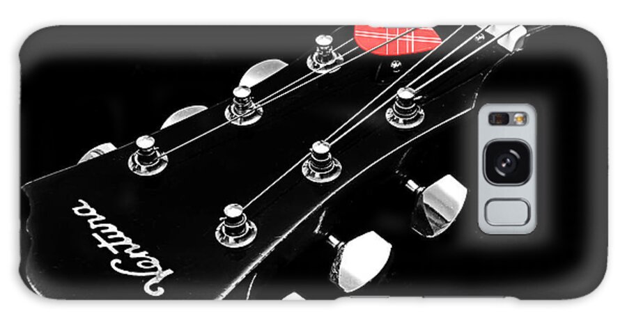 Andee Design Guitar Galaxy Case featuring the photograph BW Head Stock With Red Pick by Andee Design