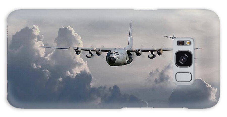 Aircraft Galaxy Case featuring the digital art C130 Hecules  In Trail by Pat Speirs