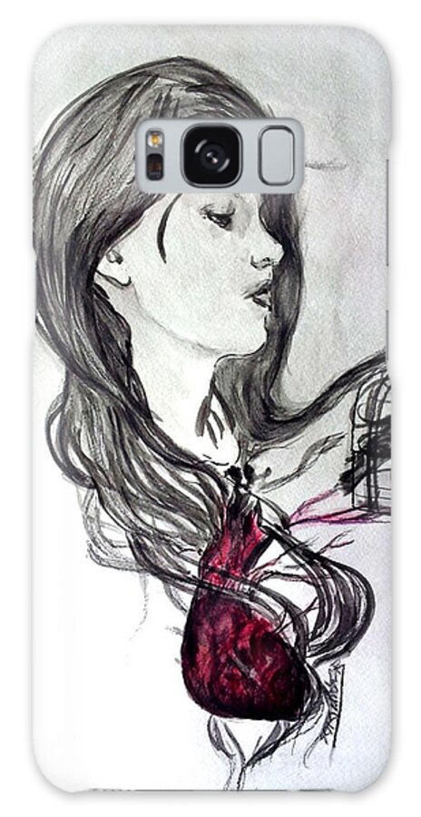 Caged Galaxy Case featuring the drawing Caged In Feelings by Gladiola Sotomayor