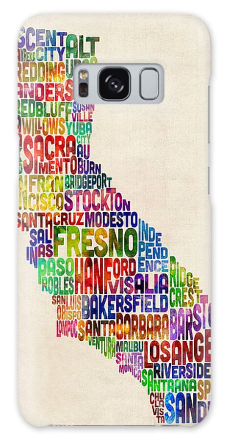 California Galaxy Case featuring the digital art California Typography Text Map by Michael Tompsett