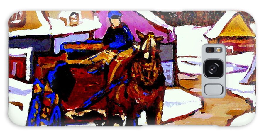 Horses Galaxy S8 Case featuring the painting Canadian Landscape Paintings Quebec Village Scenes Horse Sled And Rider Quebec Paintings C Spandau by Carole Spandau