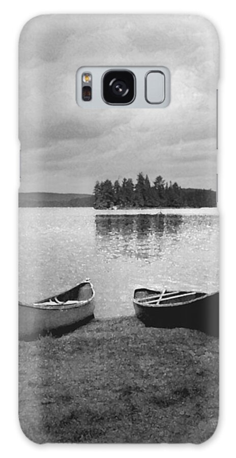 Canisbay Lake Galaxy Case featuring the photograph Canoes - Canisbay Lake - B n W by Richard Andrews