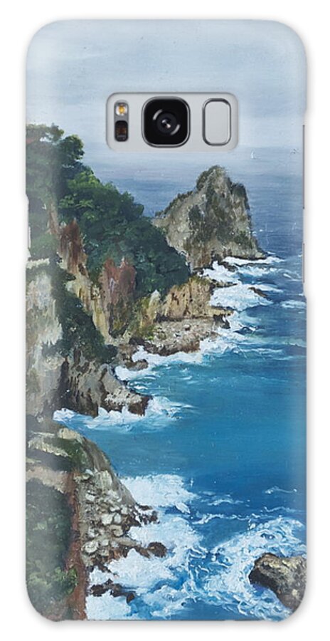 #capri #italy #painting #canvas #oil #blue #sea #seascape #landscape #water #rocks Galaxy Case featuring the painting Capri by Stella Marin