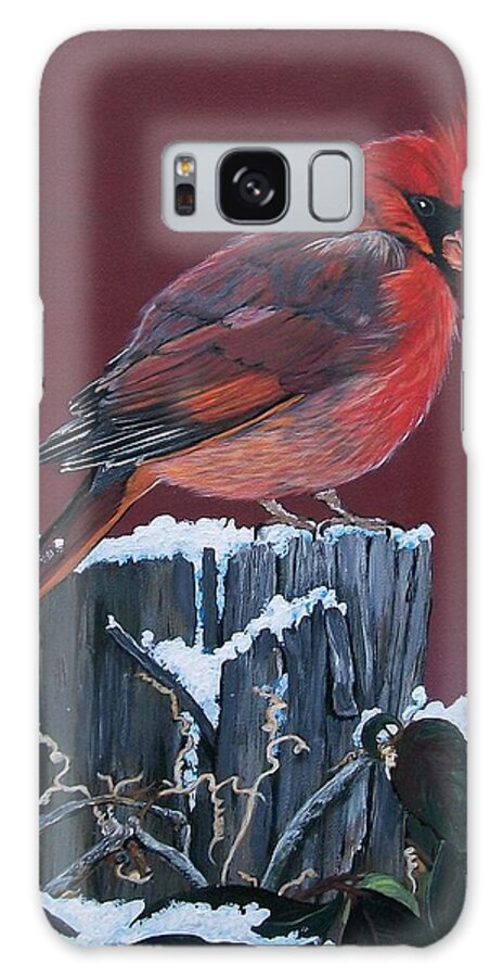 Red Bird Galaxy Case featuring the painting Cardinal Winter Songbird by Sharon Duguay