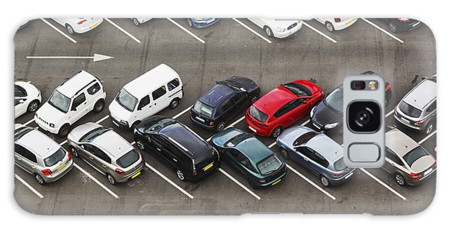 In A Row Galaxy Case featuring the photograph Carpark Viewed From Above With Cars by Ken Welsh / Design Pics