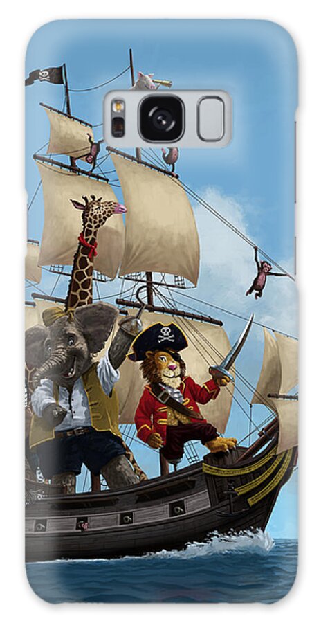 Animals Galaxy Case featuring the painting Cartoon Animal Pirate Ship by Martin Davey