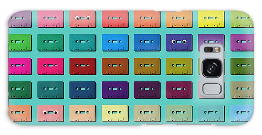 Music Galaxy Case featuring the photograph Cassette Tape Grid On Blue Background by Juj Winn