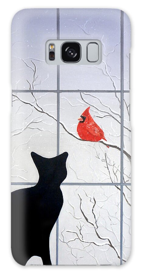 Cat Galaxy Case featuring the painting Cat and Cardinal by Karyn Robinson
