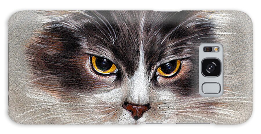 Cat Portrait Galaxy Case featuring the drawing Cat Portrait Yellow Eyes by Daliana Pacuraru