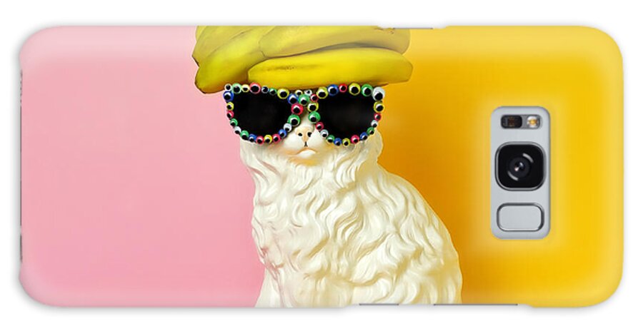 Statue Galaxy Case featuring the photograph Cat Wearing Sunglasses And Banana Wighat by Juj Winn