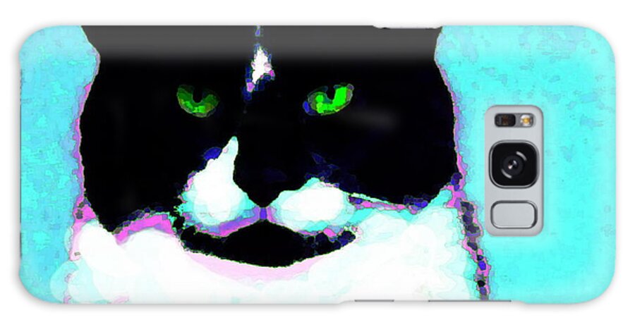 Cat Black And White Tuxedo Cat With Green Eyes Galaxy Case featuring the digital art Cat with Green eyes by Priscilla Batzell Expressionist Art Studio Gallery