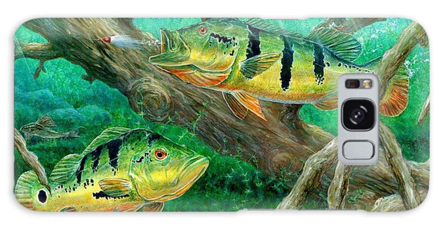 Peacock Bass Galaxy Case featuring the painting Catching Peacock Bass - Pavon by Terry Fox