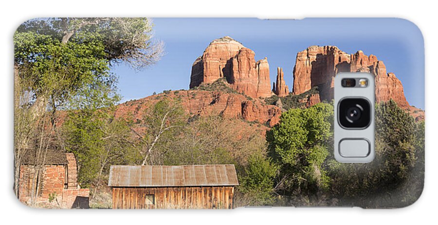 Red Rock Galaxy Case featuring the photograph Cathedral Rock with farm in Sedona by Ken Brown