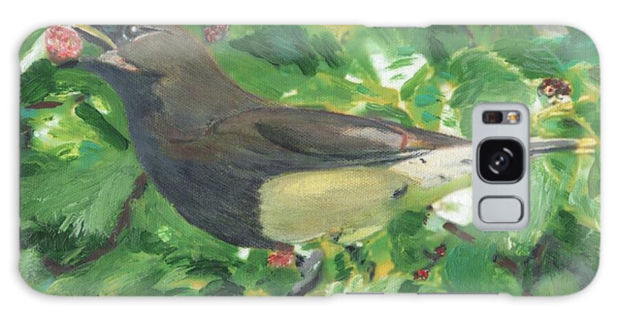 Bird Galaxy Case featuring the painting Cedar Waxwing Eating Mulberry by Cliff Wilson