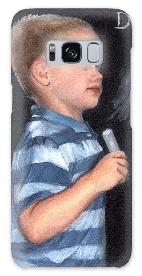 Portrait Of A Boy In Front Of A Chalk Board Galaxy Case featuring the painting Chalk Talk - Mom Loves U by Terri Meyer