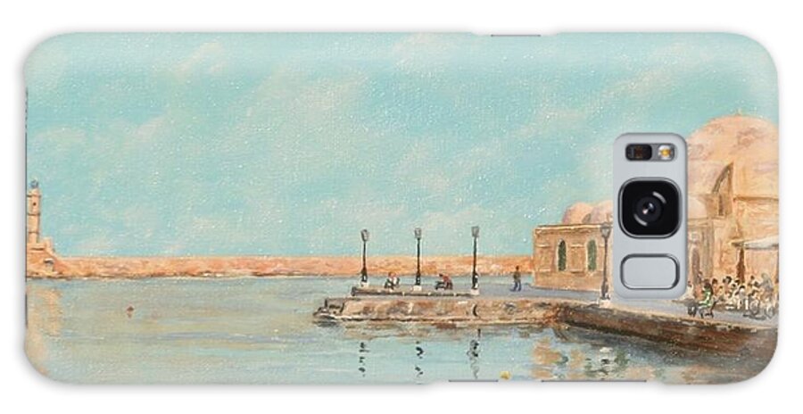 Chania Galaxy Case featuring the painting Chania harbour and Mosque in January by David Capon