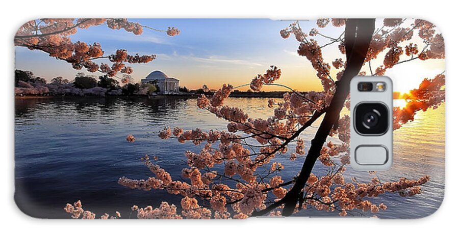 Tidal Basin Galaxy Case featuring the photograph Cherry Blossoms and the Setting Sun over the Tidal Basin by SCB Captures