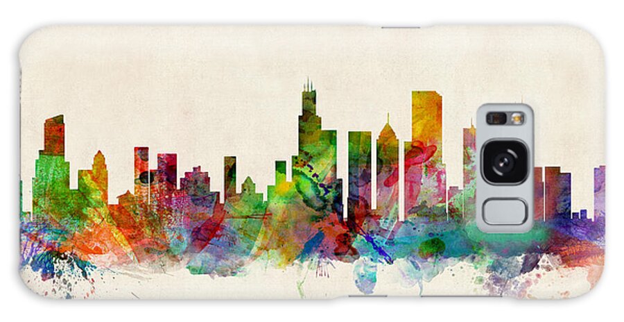 Watercolor Skyline Of Chicago Galaxy Case featuring the digital art Chicago City Skyline by Michael Tompsett