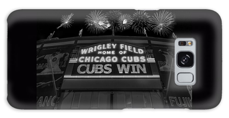 Chicago Galaxy Case featuring the photograph Chicago Cubs Win Fireworks Night B W by Steve Gadomski