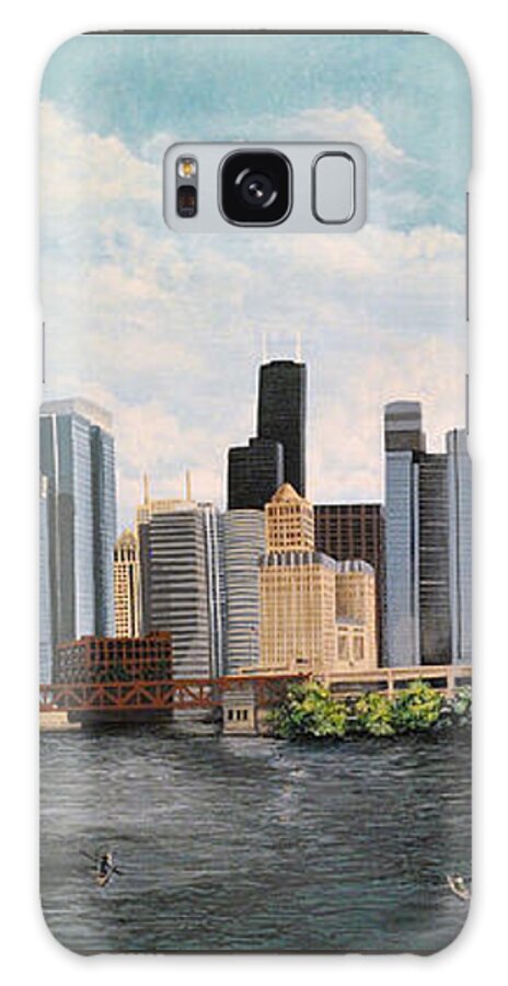 Chicago Skyline Galaxy Case featuring the painting Chicago Skyline triptych by Mary Palmer