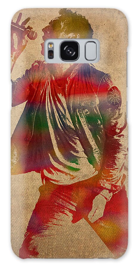 Chris Galaxy Case featuring the mixed media Chris Martin Coldplay Watercolor Portrait on Worn Distressed Canvas by Design Turnpike