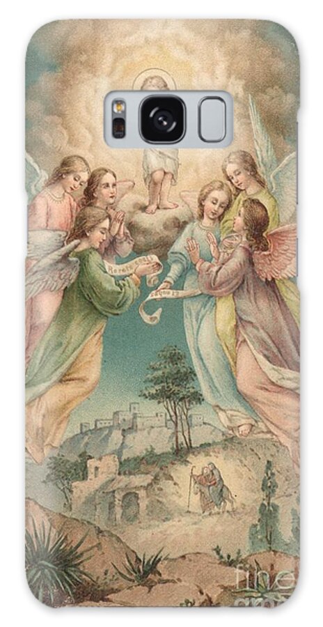 Christmas Galaxy Case featuring the painting Vintage Christmas card with Angels and Christ child by English School