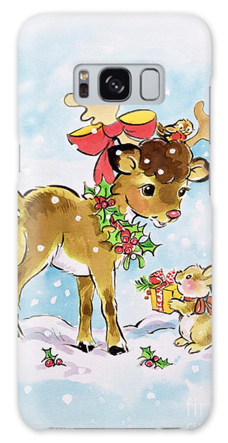 Deer Galaxy Case featuring the painting Christmas Reindeer and Rabbit by Diane Matthes