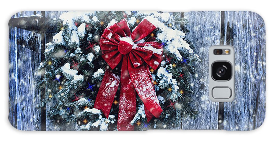 Christmas Galaxy Case featuring the photograph Christmas Wreath in Snow Storm by Stephanie Frey