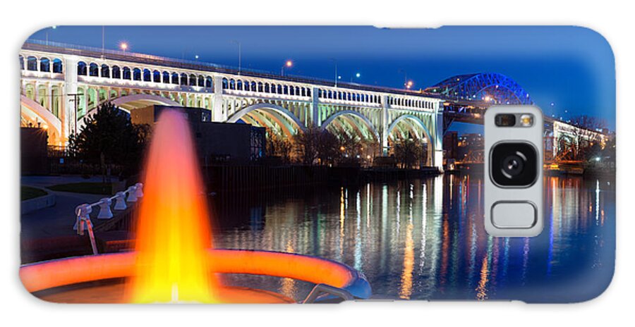 Cleveland Galaxy Case featuring the photograph Cleveland Veterans Bridge Fountain by Clint Buhler