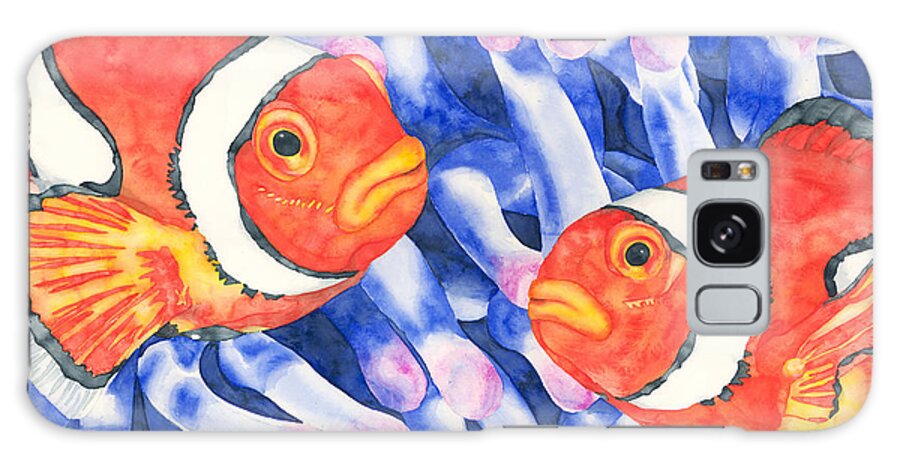 Watercolor Painting Galaxy Case featuring the painting Clownfish Couple by Pauline Walsh Jacobson