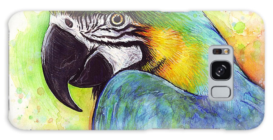 Watercolor Painting Galaxy Case featuring the painting Macaw Watercolor by Olga Shvartsur