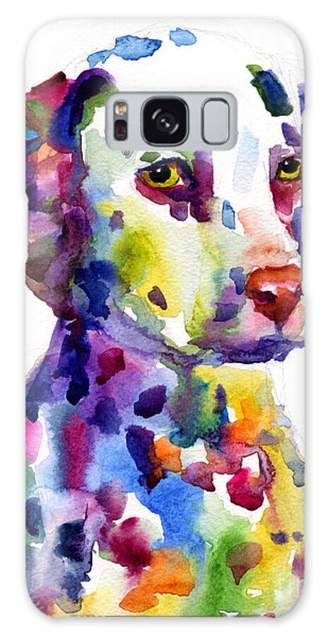 Dalmatian Galaxy S8 Case featuring the painting Colorful Dalmatian puppy dog portrait art by Svetlana Novikova