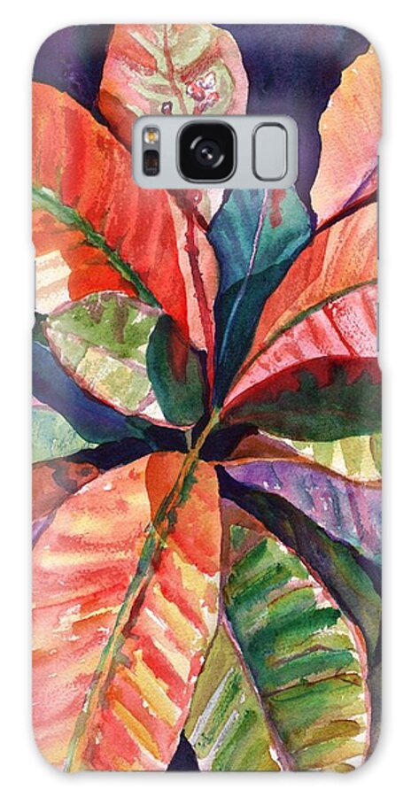 Tropical Leaves Galaxy Case featuring the painting Colorful Tropical Leaves 1 by Marionette Taboniar
