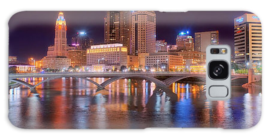 #faatoppicks Galaxy Case featuring the photograph Columbus Skyline at Night Color Panorama Ohio by Jon Holiday