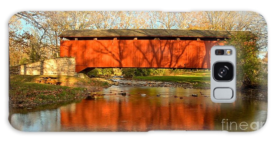 Poole Forge Covered Bridge Galaxy Case featuring the photograph Conestoga River Reflections Crop by Adam Jewell