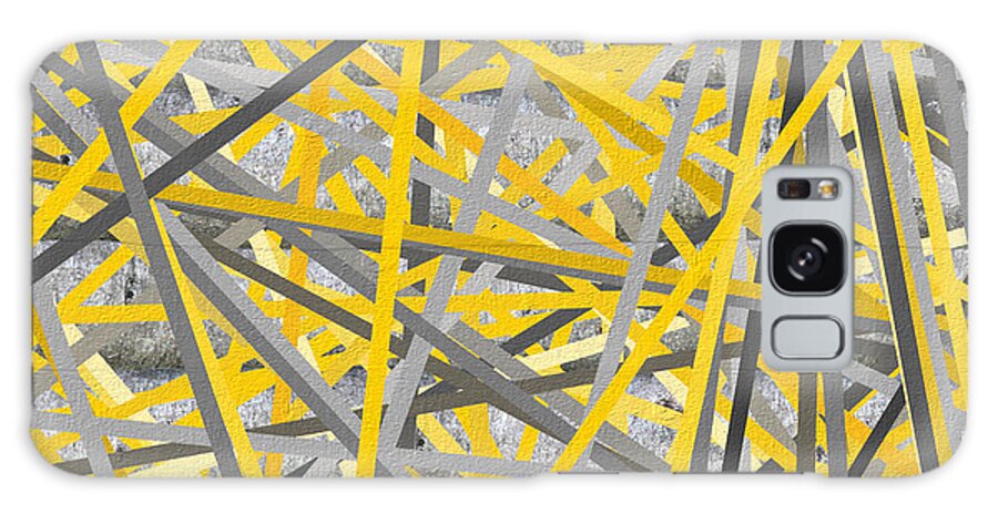 Yellow Galaxy Case featuring the painting Connection - Yellow And Gray Wall Art by Lourry Legarde