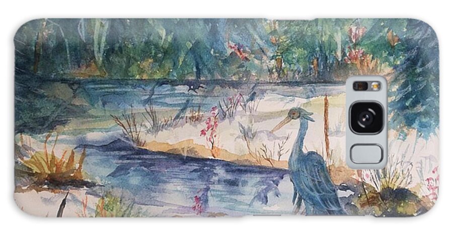 Heron Galaxy Case featuring the painting Contemplating Lunch by Ellen Levinson