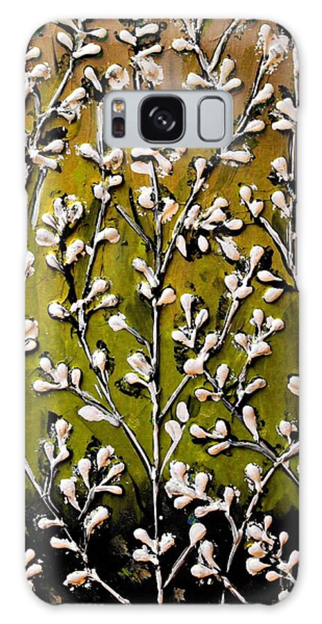 Cotton Galaxy Case featuring the digital art Cotton Flowers with Yellow - Chartreuse Background by Cynthia Snyder