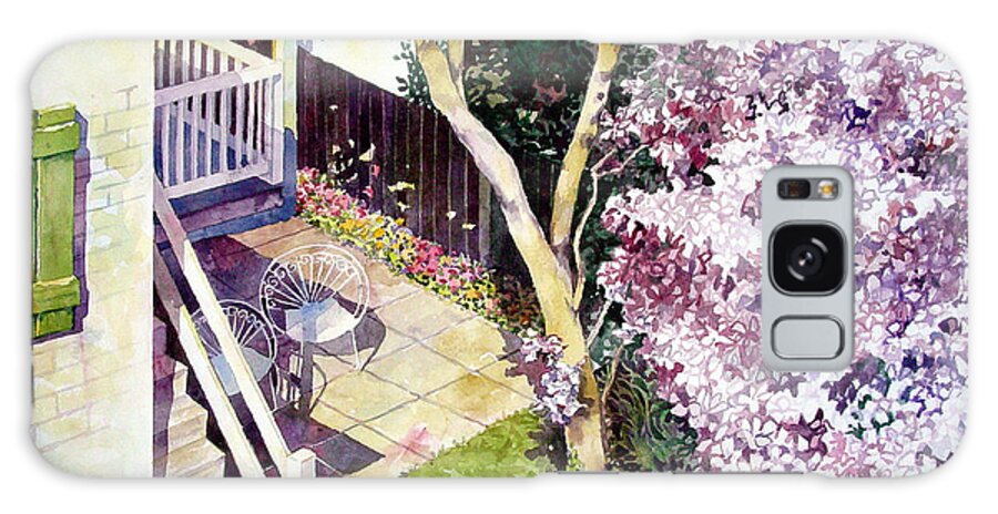 Watercolor Galaxy Case featuring the painting Courtyard with Cherry Blossoms by Mick Williams