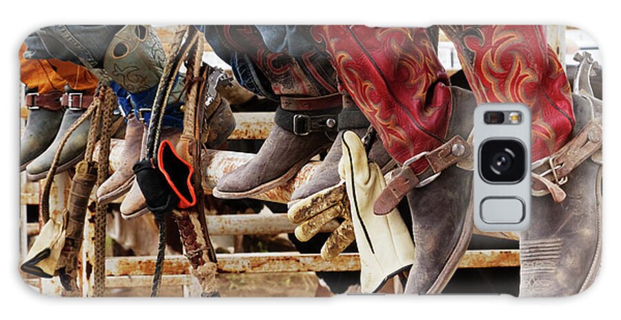 People Galaxy Case featuring the photograph Cowboys Sitting On A Cattle Stall by Jeremy Woodhouse