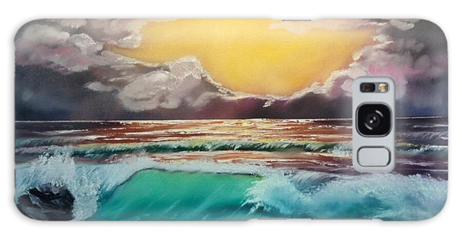  Oil Galaxy Case featuring the painting Crashing wave at sunrise by Kevin Brown