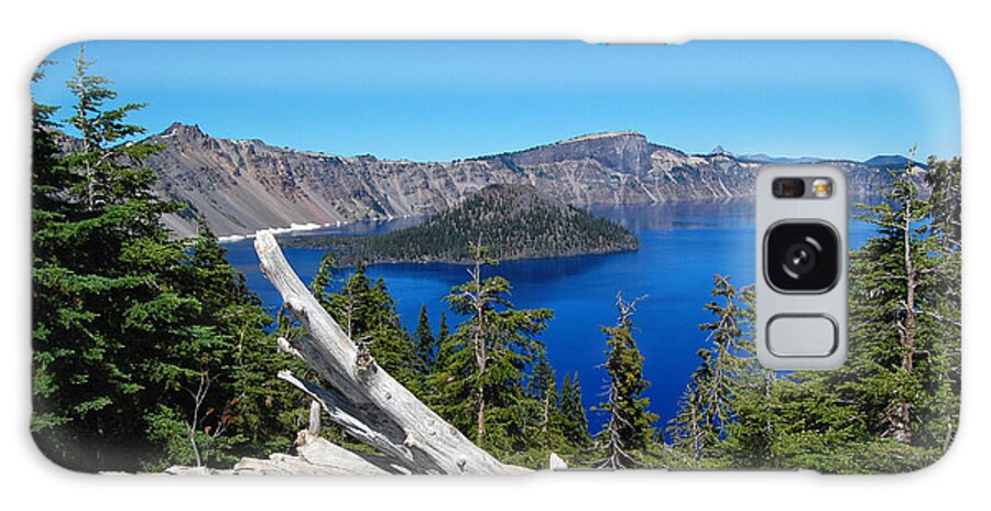 Crater Lake Galaxy Case featuring the photograph Crater Lake And Fallen Tree by Debra Thompson