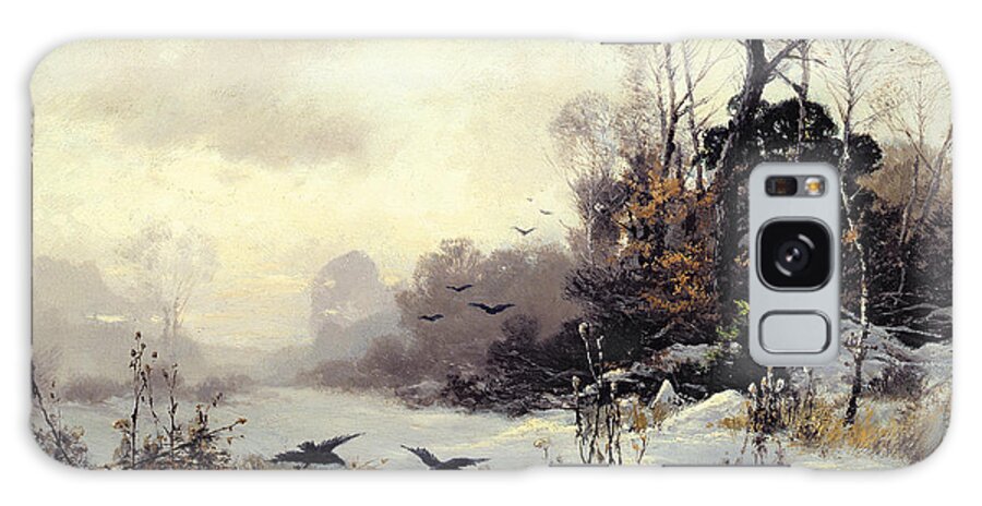 Snow Galaxy Case featuring the painting Crows in a Winter Landscape by Karl Kustner