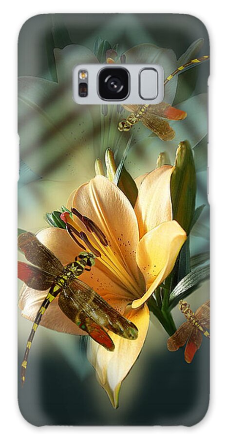 Lily With Dragonflies Galaxy Case featuring the painting Dancing Dragonflies by Regina Femrite