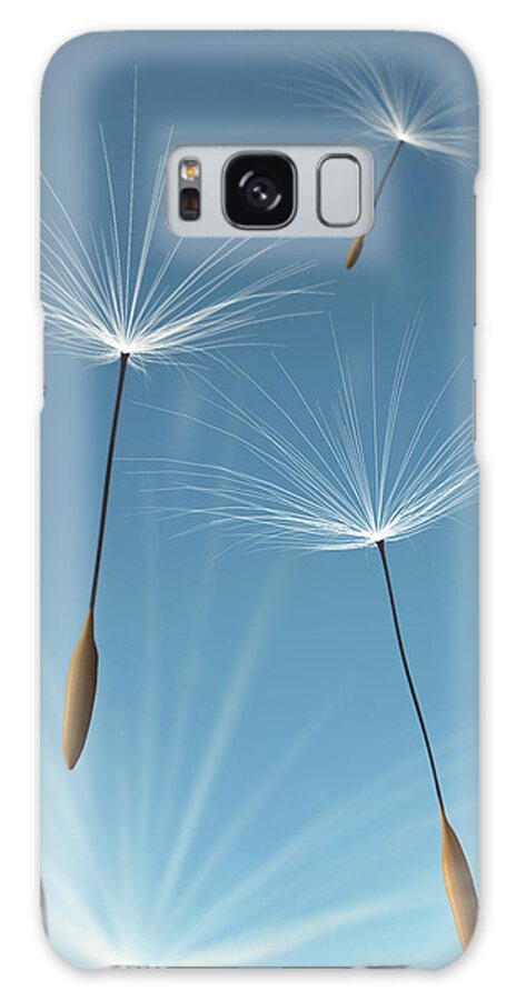 Clear Sky Galaxy Case featuring the photograph Dandelion Seeds Flying In The Blue Sky by Artpartner-images